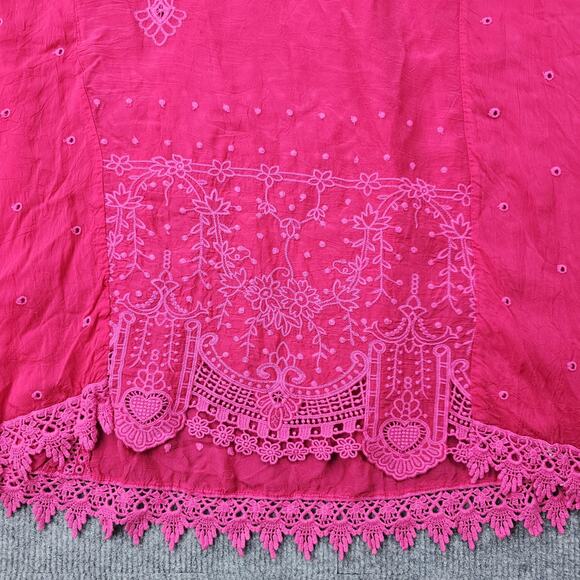Johnny Was Blouse Womens 2X Pink Embroidered Eyelet Boho Tunic Colorful Coastal - Picture 3 of 8